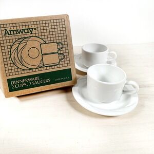 Vintage Amway Corning 3/Sets of 2 Cups With White Saucer 6 Lot NEW in Box Coffee